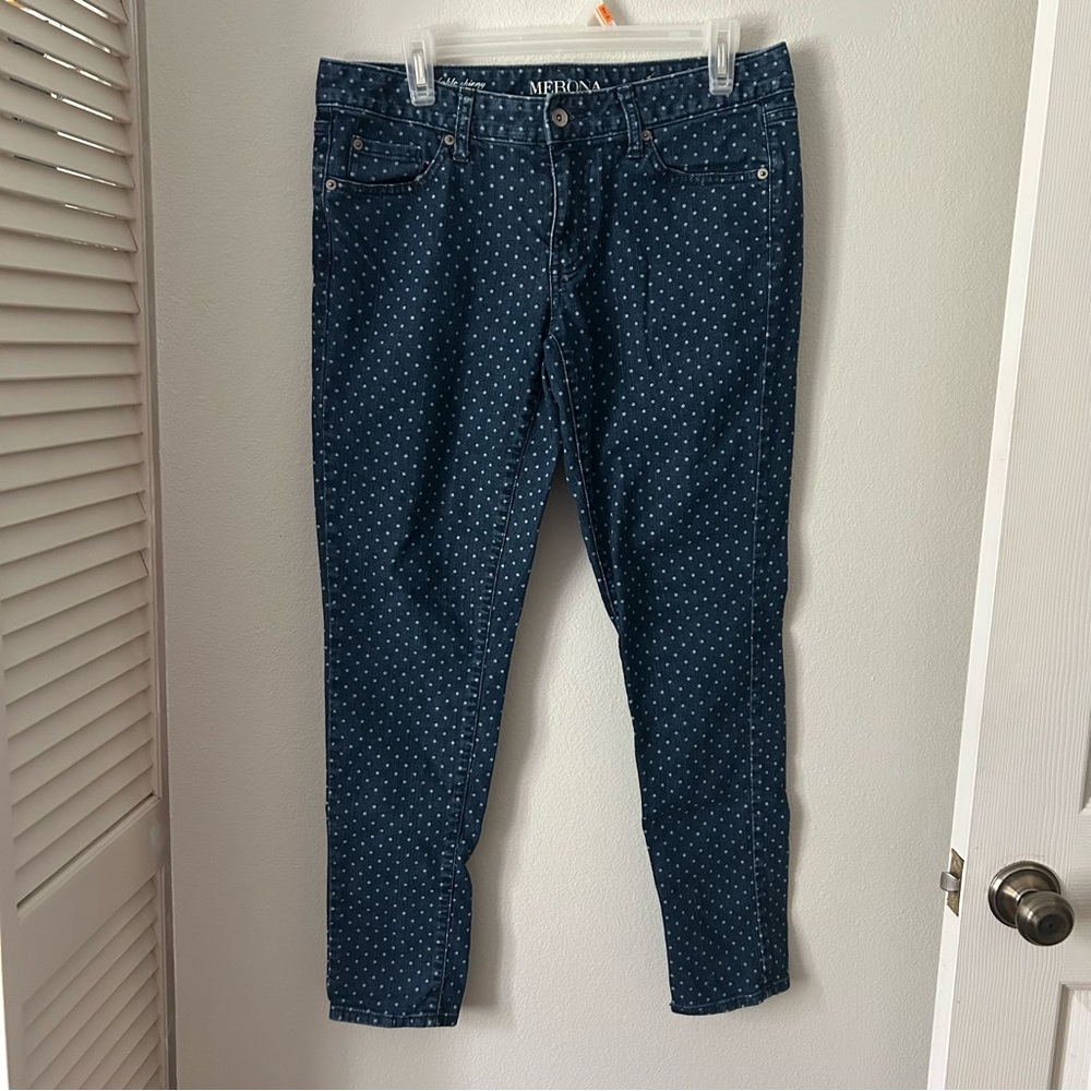 Merona Women's Dark Blue Ankle Skinny Jeans with White Dots
